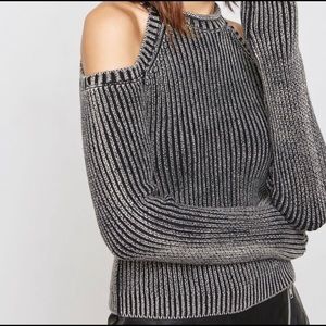 Forever 21 Black Grey Cold Shoulder Sweater